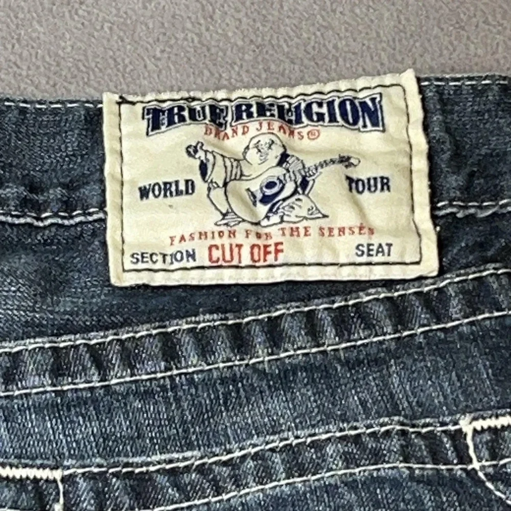 True Religion Denim Shorts Mens‎ 30 Blue Good Big T Stitching Cut Off Raw Hem